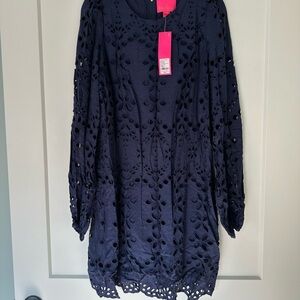 Lilly Pulitzer Blue Sheath Dress with Long Sleeves for Wedding Guest